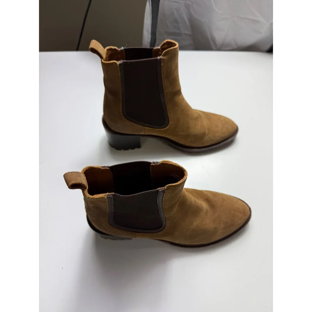 Thursday Boot Co Duchess Honey Suede Chelsea Boots Women 8.5 Lug Sole Block Heel